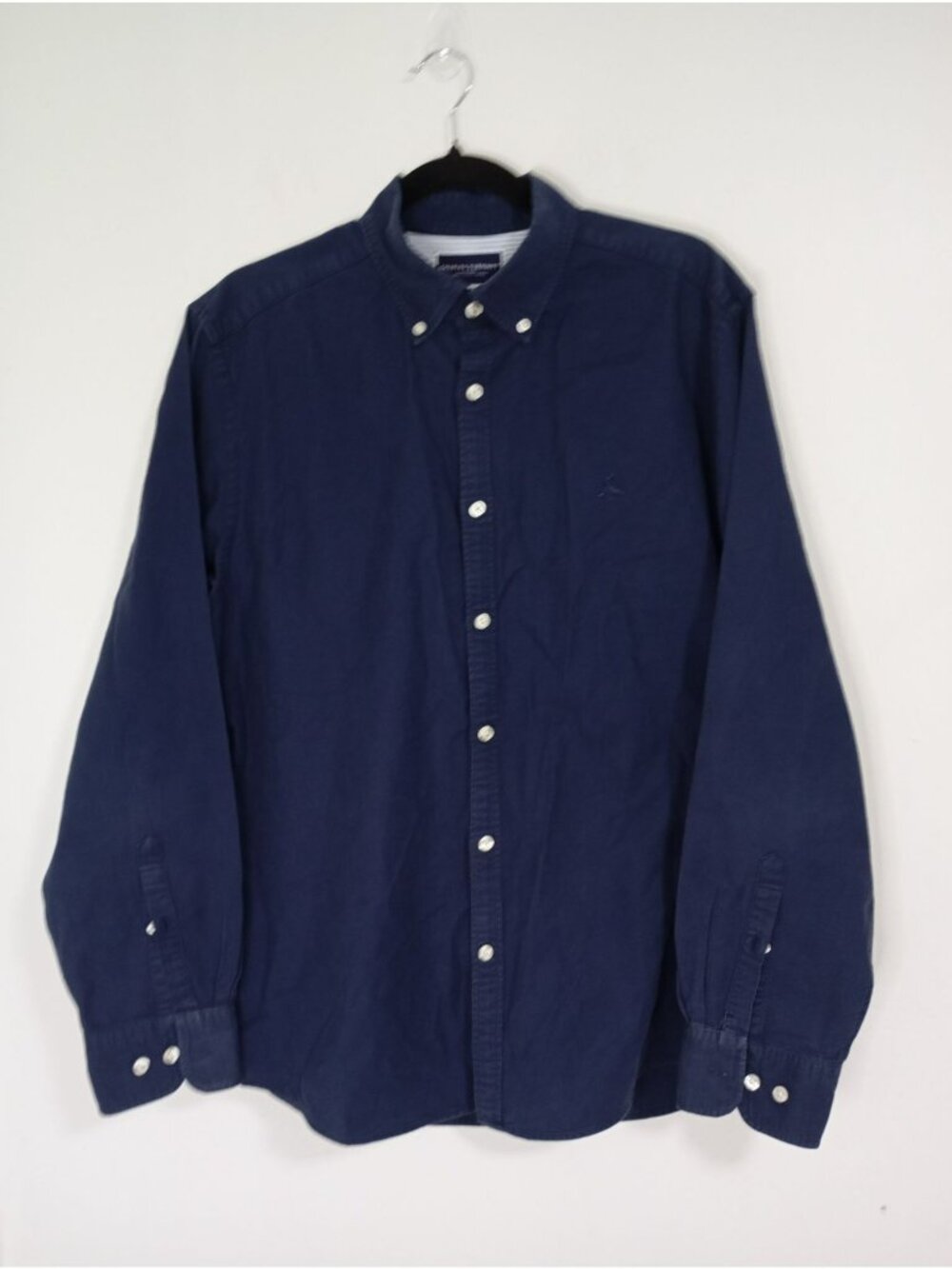 Charles Tyrwhitt Navy Button-Down Shirt Extra Slim Fit Large 100% Cotton Mens